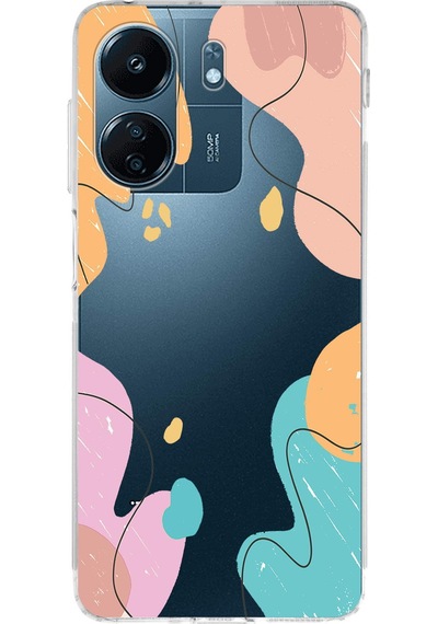 Xiaomi Redmi 13c Uyumlu Kamera Korumalı Karışık Renkler Tasarımlı Şeffaf Kılıf Şeffaf