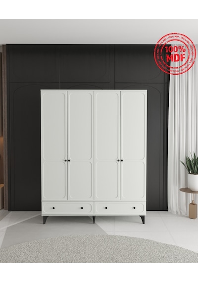 Irmak 4 Kapaklı Çekmeceli Gardırop - Tamamı Mdf Beyaz