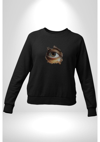Duvardan Biri Bizi Gözetliyor Unisex Siyah Baskılı Sweatshirt Siyah