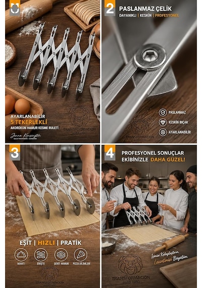 5 Tekerlekli Ayarlanabilir Akordeon Hamur Kesici Mantı Erişte Kesme Ruleti Profesyonel Paslanmaz Çelik Pasta Şerit Dilimleyici Bıçak Mantı Matik Pizza Kesici 723414