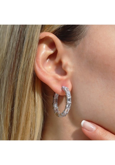 Emerald Taşlı Halka Gümüş Küpe Gümüş