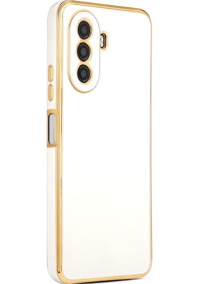 Huawei Nova Y70 Kılıf Parlak Kenarlı Altın Işlemeli Kamera Korumalı Kapak Bark