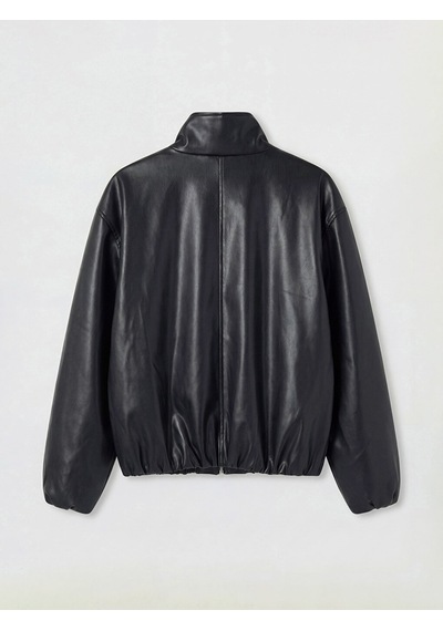 Lcwaıkıkı Classic Siyah Oversize Kadın Bomber Deri Görünümlü Ceket