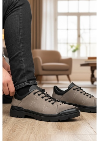 Enoch Hakiki Deri Süet Detaylı Erkek Sneaker Ayakkabı Ortopedik Taban Bej