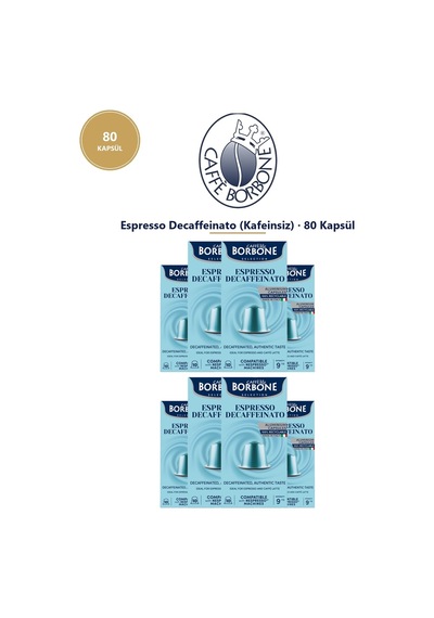 Caffe Borbone Decaffeinato Kafeinsiz 80 Kapsül 8x10 - Nespresso Uyumlu Alüminyum Kapsül Kahve