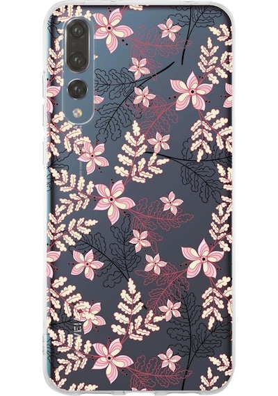 Huawei P20 Pro Uyumlu Kapak Floral Kırmızı Tasarımlı Şeffaf Silikon Kılıf