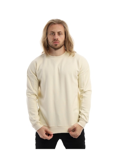Polostate Erkek Bisiklet Yaka Karyoka Dikişli Sweatshirt Krem