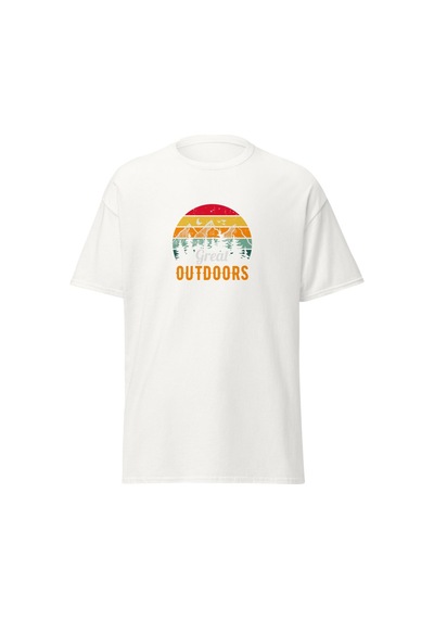 Wildstyle Great Outdoors Retro Dağ Manzara Kamp Doğa Baskılı Unisex Pamuklu Tişört Beyaz