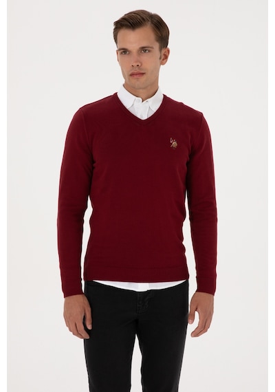 U.S. Polo Assn. Erkek Slim Fit V Yaka Bordo Basic Kazak 50307778-VR014