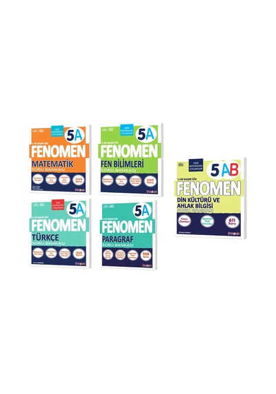Fenomen 5. Sınıf A Mat+ Fen+türkçe + Din + Paragraf Soru Bankası + 5 Kitap