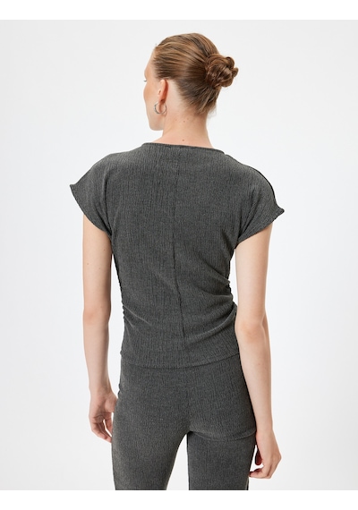 Koton Dokulu Kap Kol Tişört Bisiklet Yaka Slim Fit Antrasit 5wak50071ek Antrasit