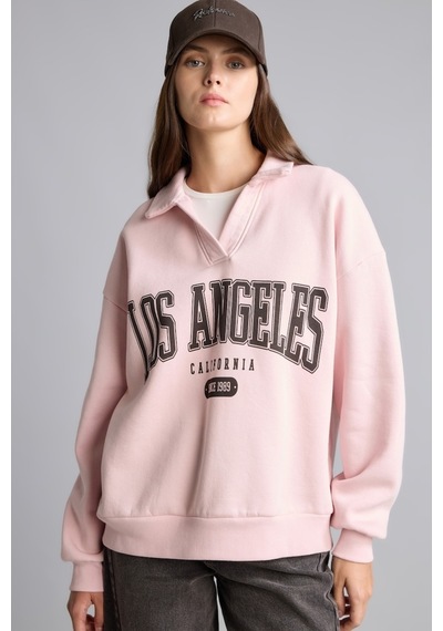 Defacto Regular Fıt Kaçık Yaka Baskılı Kalın Sweatshirt Kumaşı Sweatshirt I6215ax26wnpn38 Pembe-pn38