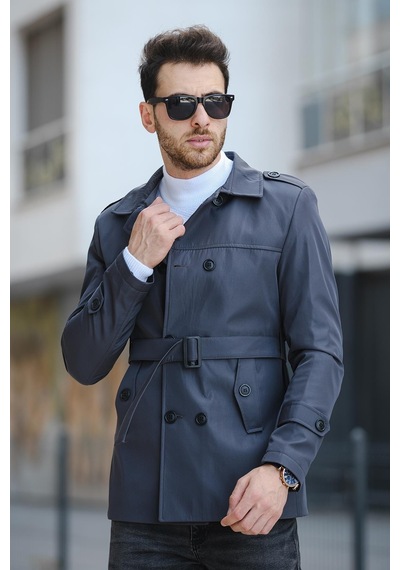 Oksit Lusaka Su İtici Slim Fit Kemer Detaylı Trençkot Fume