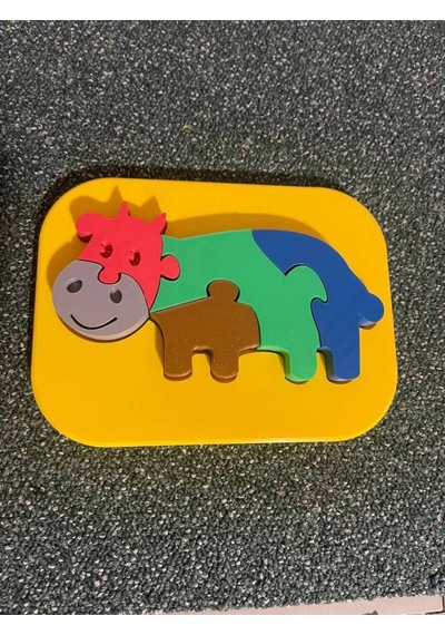 Çocuklar İçin Eğitici Puzzle - Renkli İnek Temalı Puzzle