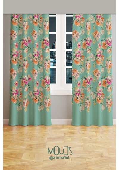 Old Flowers Pattern 4 Desenli Süet Oturma Odası Salon Fon Perde Ekstrafor Büzgü 2 Kanat Prd-1034 Çok Renkli