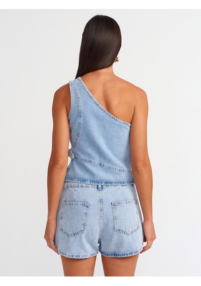 Dilvin Yandan Tokalı Denim Şort Etek-mavi Mavi