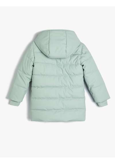 Koton Uzun Şişme Mont Kapşonlu Fermuarlı Cepli Green 5wkg00014aw Yeşil