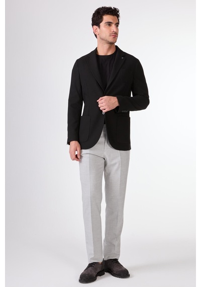 Dufy Siyah Balıksırtı Erkek Ceket - Slim Fit Siyah