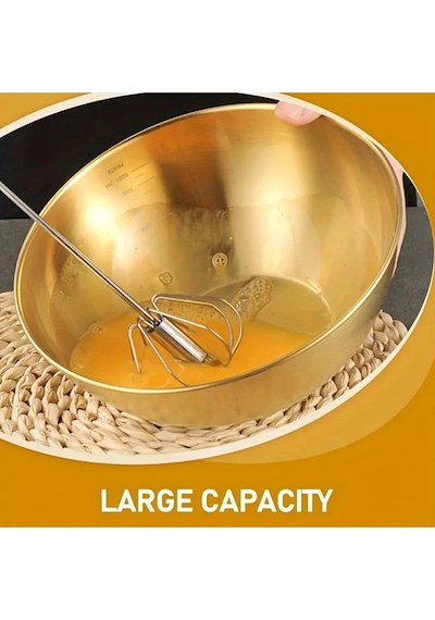 Morponi 3'lü Gold Paslanmaz Çelik Karıştırma Ve Salata Kasesi Çırpma 700-1200-1600 Ml Gold