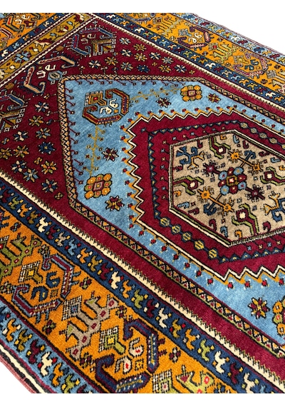 El Dokuması Yahyalı Halısı 122x210 Kök Boyası Mavi %100 Yün Halı
