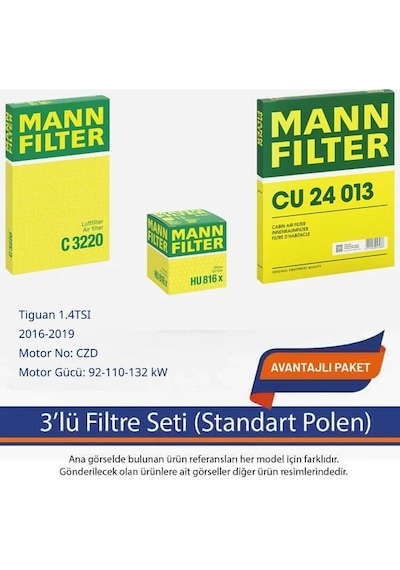 Netparset Volkswagen Tiguan 1.4tsı 2016-2019 Mann 3'lü Filtre Seti Standart Polen -czd