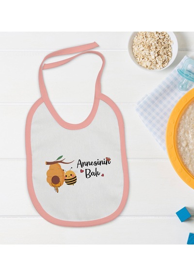 Bk Kids Annesinin Balı Tasarımlı Pembe Bebek Mama Önlüğü Pembe