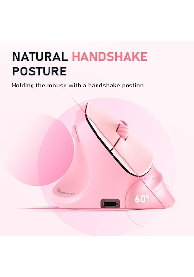 Solak Kablosuz Ergonomik Dikey Fare, Şarj Edilebilir - Pembe