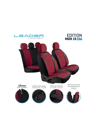 Renault 11 Flash Uyumlu Lüx Deri Detaylı Tay Tüyü Oto Koltuk Kılıfı Ön Arka Takım Edition Serisi Bordo