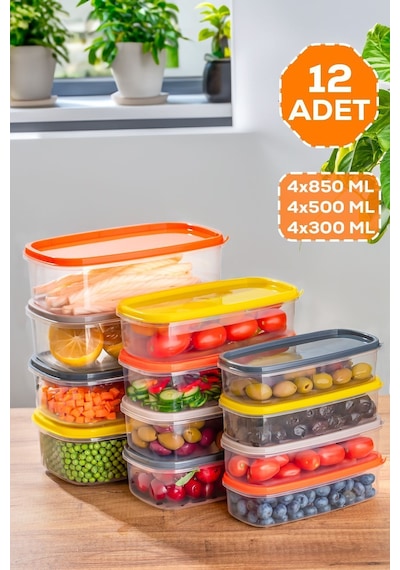 Porsima 1001 Dikdörtgen Plastik Saklama Kabı Seti 12'li