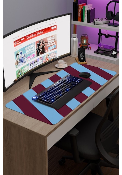 Bordo Mavi 90x40 Xxl Taraftar Gaming Oyuncu Mouse Pad Kaymaz Taban Büyük Klavye Fare Altlığı Şerit