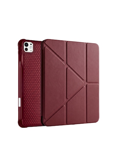 Ps Apple Uyumlu iPad Pro 11 İnç M5 / M4 Tri Folding Standlı Kılıf - Bordo Kapaklı Kılıf