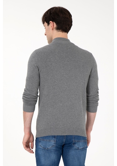 U.S. Polo Assn. Erkek Triko Hırka Pamuk 2227188 Gri Melanj