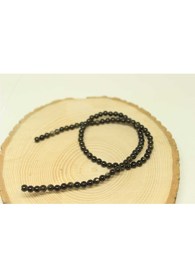 Golden & Siyah Obsidyen Taşı Yarım Dizi 4,5 MM 18 CM Siyah