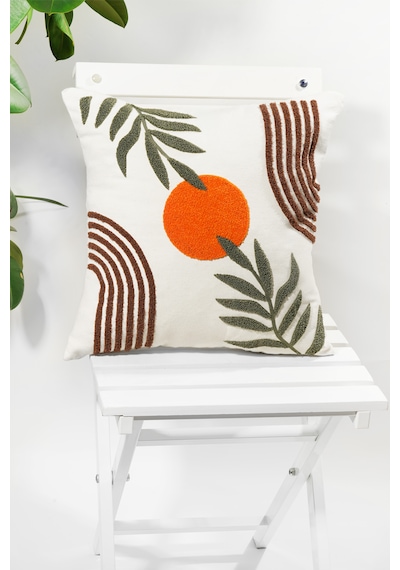 Punch Nakışlı Bohem Kırlent Kılıfı 45x45 Cm, Beyaz Kumaş, Dekoratif Yastık Kılıfı Karışık/Çok Renkli