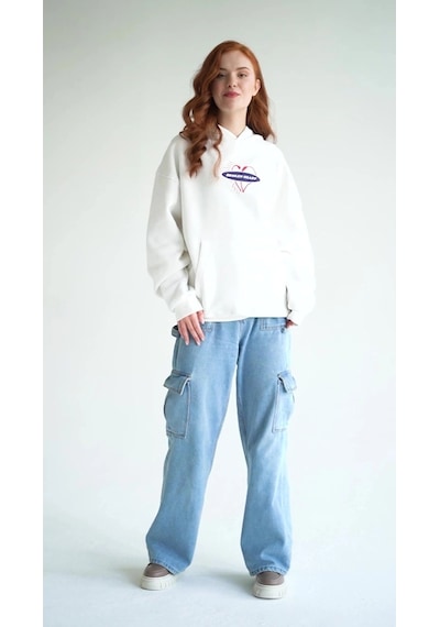Startmore Unisex Broken Heart Sweatshirt Hoodie Beyaz Beyaz