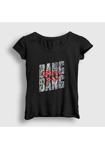 Presmono Kadın Bang Bang Green Day T-shirt Siyah