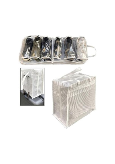 Ayakkabı Saklama Ve Taşıma Çantası Çizgili Model Shoe Tote Beyaz
