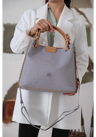 Just Polo Kadın Kabartma Desenli Mıknatıslı Çıtçıt Kapama El Çantası Omuz Askısıyla Jp4031 Gri Gri