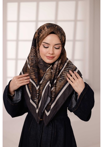 Mimiyum İz Desen Soft Eşarp Acı Kahve