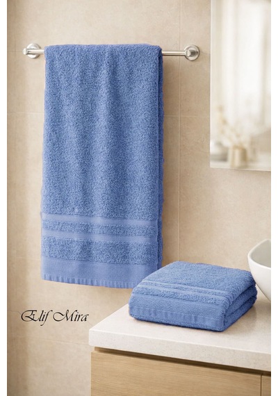 2 Parça Banyo Havlusu Seti Pamuklu Sude 70x140 + 50x85 Cm Mavi