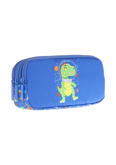 Kaukko Kids Mavi Yeşil, Dinazor, Erkek Çocuk Üç Bölmeli Okul Kalem Çantası - L8262 Mavi - Yeşil