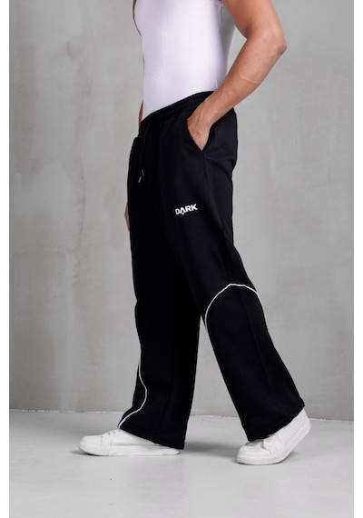 Dark Moda Erkek Oval Şeritli Baskılı Yazlık Baggy Eşofman Siyah