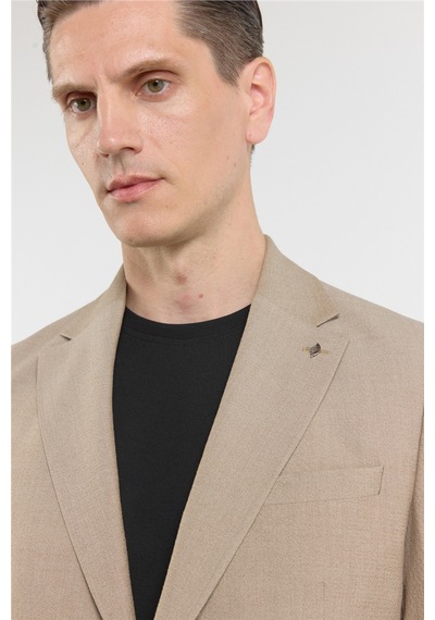 İmza Bej Mono Yaka 6 Drop Slim Fit Esnek Takım Elbise 1001260157 Koyu Bej