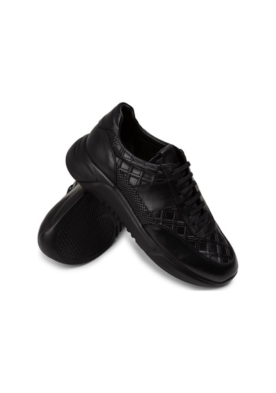 Deery Hakiki Deri Siyah Erkek Sneaker Ayakkabı - 01963Msyhe03 Siyah