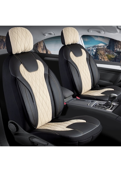 Daewoo Racer Uyumlu Lüx Yarı Deri Oto Koltuk Kılıfı Ön Arka Takım Yeni Siena Bej Siyah