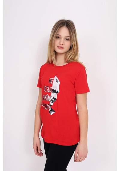 Toontoy Unisex Çocuk Atatürk Baskılı Tişört Kırmızı