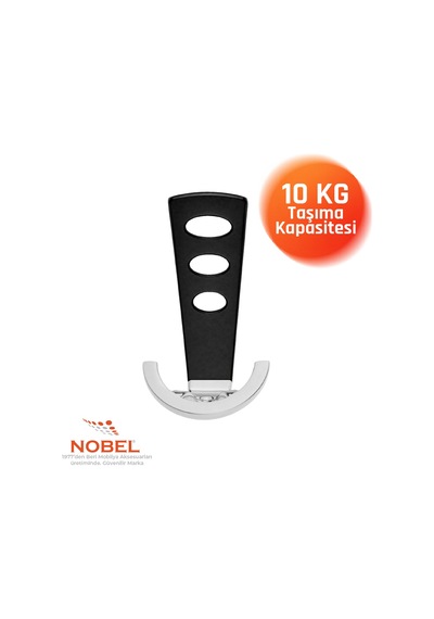 Bemol Lüks Portmanto Askı, Metal, Vestiyer Askı, 185 Gr, Dolap Askılık, Duvar Askılığı, Krom-siyah Vidalı 5 Adet