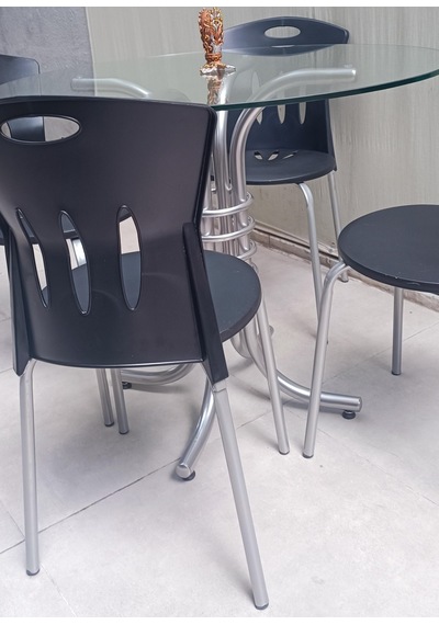 Masa Sandalye Takım Mutfak Balkon Bahçe Temperli Cam Gri Boya Ayaklar El Yapım