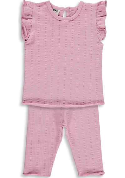 Civil Baby Çizgi Raporlu Papatya Düğmeli 6-18 Ay Takım - Pembe