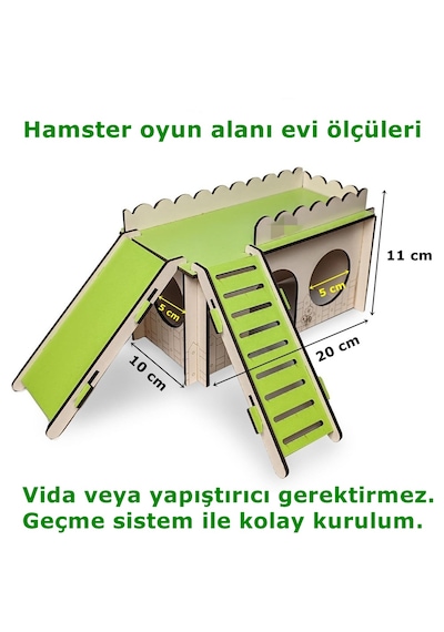 Merdivenli Kaydıraklı Oyun Alanı Hamster Oyuncağı Yuvası 20x10x11 Cm-renk Yeşil
